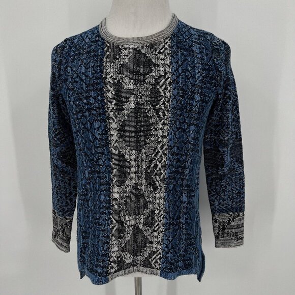Per Se By Carlisle Womens Blue & Black Patterned Long Sleeve Sweater S Small - Picture 2 of 7